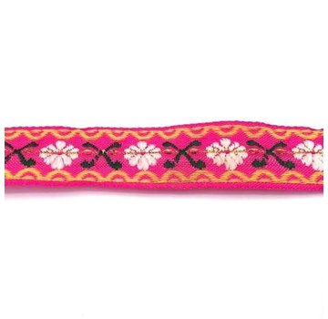 Allernieuwste.nl® 8,5meter - SIERBAND GEWEVEN BLOEMETJES 2,3cm breed - Bloem Patroon - Fuchsia -  versieren - knutselen - knutselwerk - naaien - lint - stof - applicatie - afwerkband - home deco