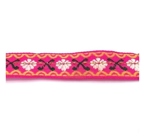 Allernieuwste.nl® 8,5meter - SIERBAND GEWEVEN BLOEMETJES 2,3cm breed - Bloem Patroon - Fuchsia -  versieren - knutselen - knutselwerk - naaien - lint - stof - applicatie - afwerkband - home deco