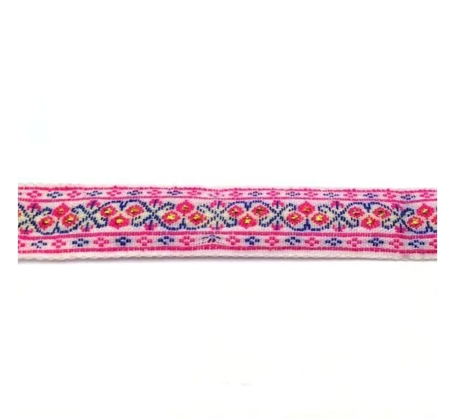 11 meter - GEWEVEN SIERBAND 2.1cm breed - WIT/ROZE -  versieren - knutselen - knutselwerk - naaien - lint - stof - applicatie - afwerkband - home deco