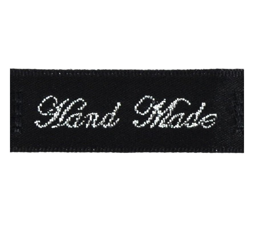 40st - HAND MADE labels- 1,5cm breed - ZWART/ZILVER -  versieren - labels - knutselen - knutselwerk - naaien - lint - stof - applicatie - afwerkband - home deco