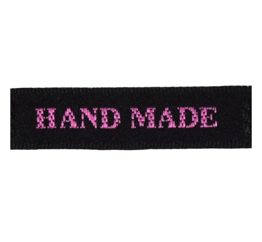 40st - HAND MADE labels- 1cm breed - ZWART/ROZE -  versieren - labels - knutselen - knutselwerk - naaien - lint - stof - applicatie - afwerkband - home deco