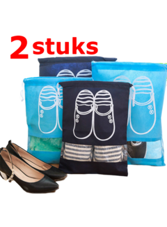 Allernieuwste.nl® 2 STUKS Waterdichte schoenen opberg zak - tas voor op reis en vakantie | Extra Groot 44 x 32 cm | Donkerblauw met doorzichtig venster | Milieuvriendelijk en Waterafstotend | opslag & opbergen schoenen | Makkelijk in de reis koffer  | Handige Reisacce