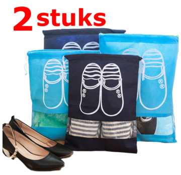 Allernieuwste.nl® 2 STUKS Waterdichte schoenen opberg zak - tas voor op reis en vakantie | Extra Groot 44 x 32 cm | Donkerblauw met doorzichtig venster | Milieuvriendelijk en Waterafstotend | opslag & opbergen schoenen | Makkelijk in de reis koffer  | Handige Reisacce