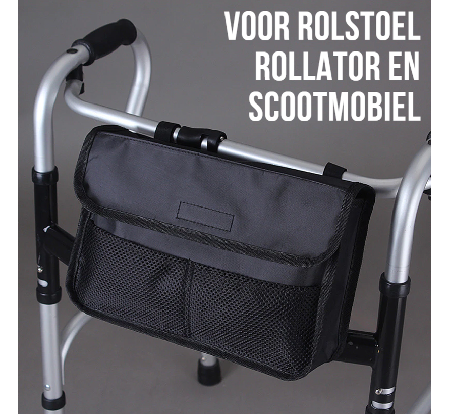 Allernieuwste Universele Rollator Opbergtas - Rolstoel en Rollator Tas - Ruime Rollatortas - Zwart - 32 x 20 x 7 cm