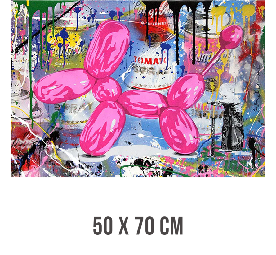 Allernieuwste.nl® Canvas Schilderij Graffiti Ballon Hond - Modern Graffitti Streetart - Kleur - 50 x 70 cm