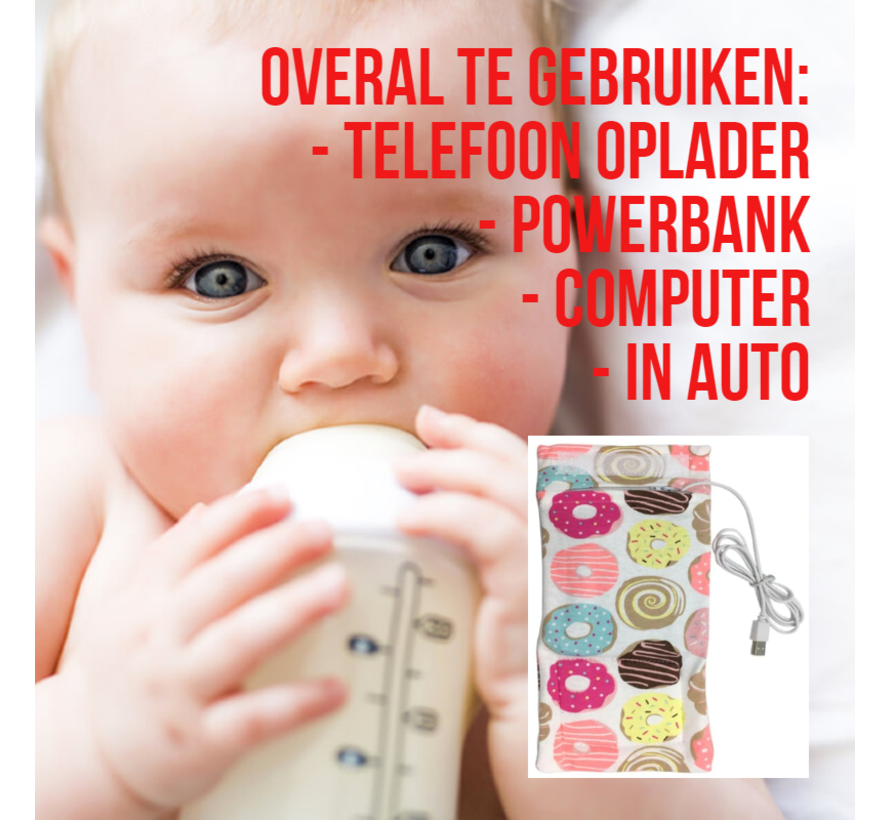 Allernieuwste USB Baby Fles Warmer model Donuts - Heater - Reisaccessoire - Draagbaar - Klittenband - Kleur