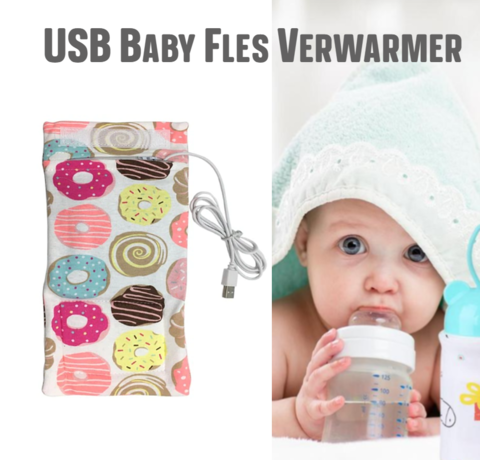 Allernieuwste.nl® Allernieuwste USB Baby Fles Warmer model Donuts - Heater - Reisaccessoire - Draagbaar - Klittenband - Kleur