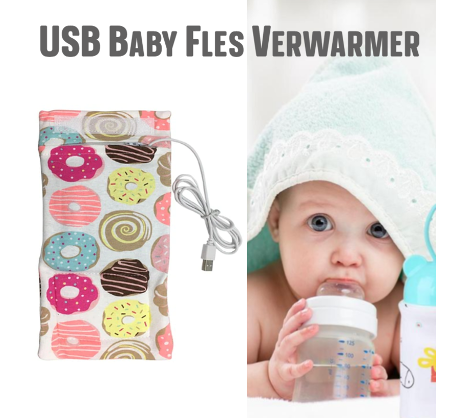 Allernieuwste USB Baby Fles Warmer model Donuts - Heater - Reisaccessoire - Draagbaar - Klittenband - Kleur