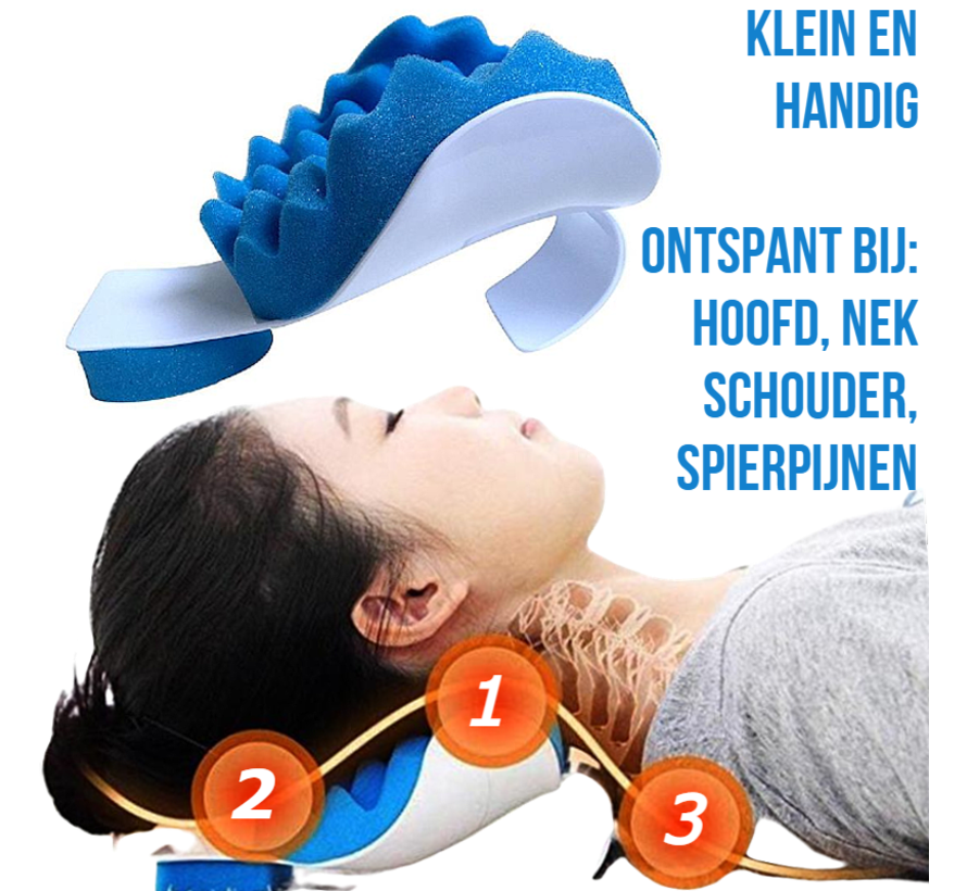 Allernieuwste.nl® Nek Ondersteunings Kussen voor Spierontspanning - Tension Reliever - Hoofd Nek Schouder Ondersteuningskussen - Blauw-Wit