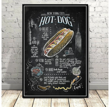 Allernieuwste.nl® Canvas Schilderij Retro HOT DOG Recept - 50 x 70 cm