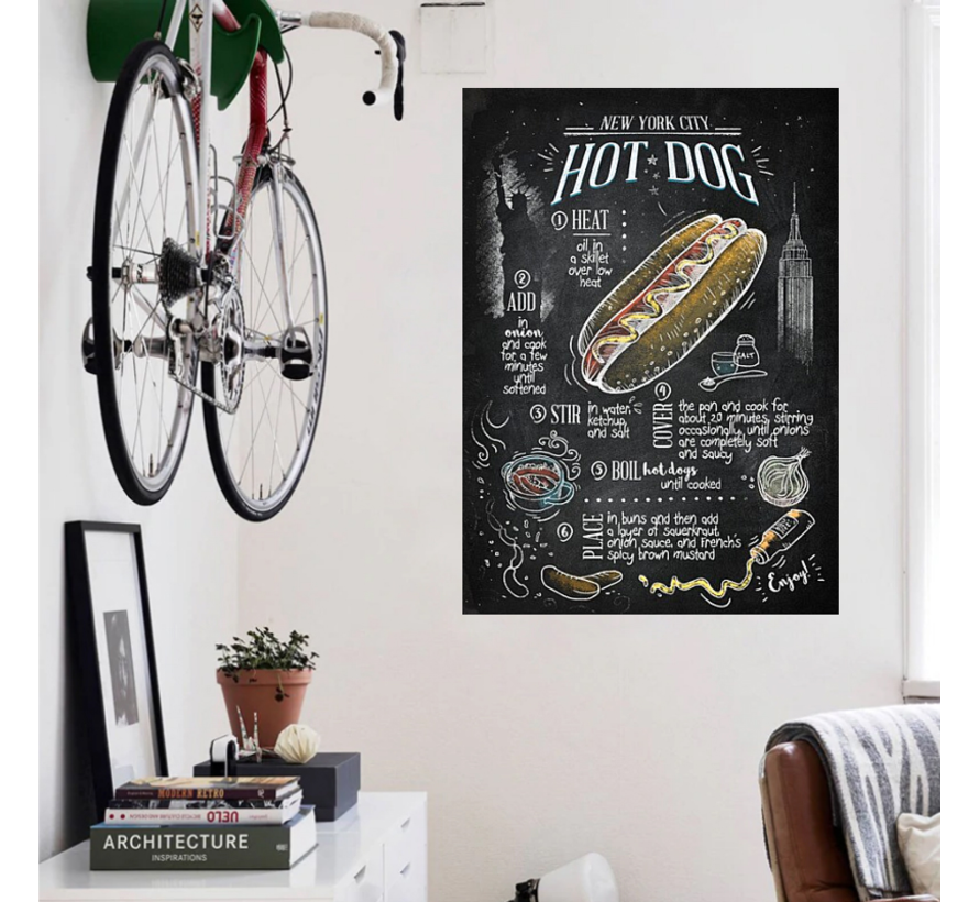 Allernieuwste.nl® Canvas Schilderij Retro HOT DOG Recept - Vintage Restaurant - Kleur - 50 x 70 cm