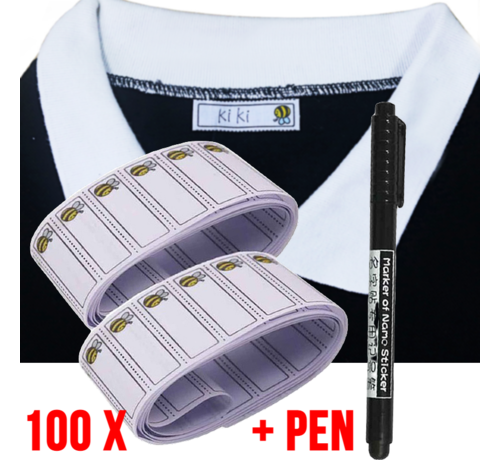 LaGloss® LaGloss® Set Textiel Naam Labels Lieveheersbeestje - Wasbare Kleding Etiketten - Kinderkleding Naam Tags - Opstrijk Naamlabels - SET 100 Stuks + Pen Zwart