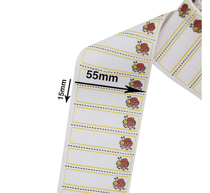 LaGloss® Set Textiel Naam Labels Lieveheersbeestje - Wasbare Kleding Etiketten - Kinderkleding Naam Tags - Opstrijk Naamlabels - SET 100 Stuks + Pen Zwart