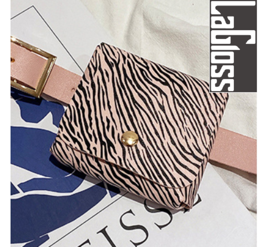 Fashion Bag Tas Mode Zebra Roze Zwart - Klein Modisch Heup Riem Tasje - Type Lil Bag - Imitatie leer HeupTas Zebra - 10x9x2.5 cm