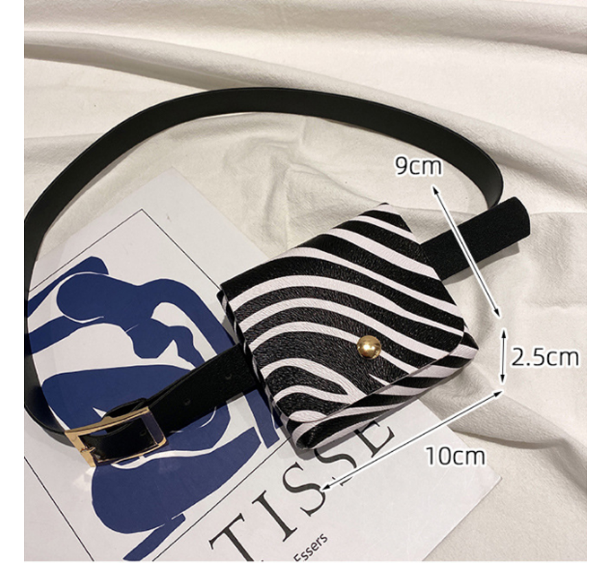 Fashion Bag Tas Mode Zebra Roze Zwart - Klein Modisch Heup Riem Tasje - Type Lil Bag - Imitatie leer HeupTas Zebra - 10x9x2.5 cm