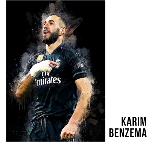 Allernieuwste.nl® Canvas Schilderij Karim Benzema Franse Prof Voetballer Real Madrid - kleur - 70 x 100 cm