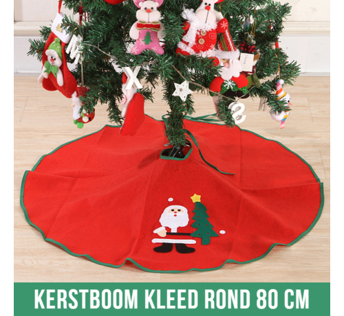 Allernieuwste.nl® Allernieuwste KerstboomROK Kerstman - Rond Kerstboomkleed onder de Kerstboom - Decoratie Kleed Kerst - Rood met Groene Bies - 80 cm