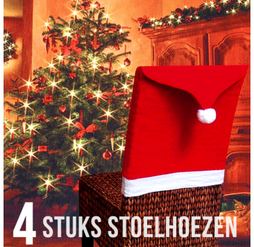 Allernieuwste.nl® 4 stuks Kerst Stoelhoezen - 62x50cm Rood-Wit