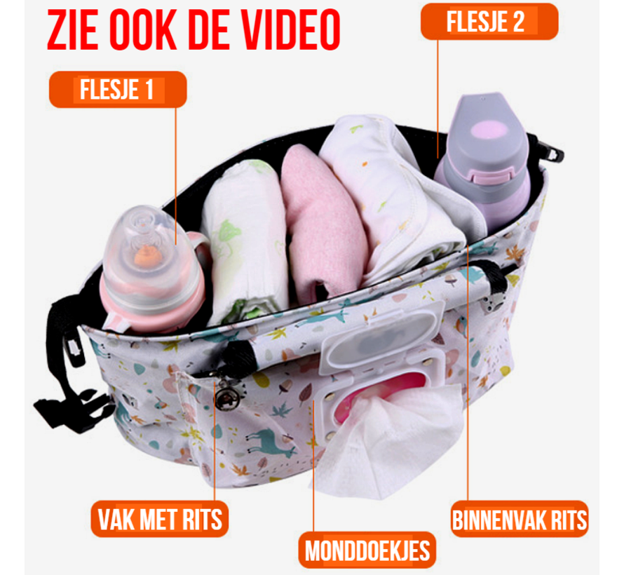 Allernieuwste Kinderwagen Tas Luiertas BLOEMEN Draagtas Buggy Reistas - Buggy Reis OpbergTas - Waterdicht Universeel - 33x14x16cm - BLOEMEN