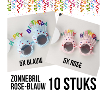 Allernieuwste.nl® 10 stuks Happy Birthday Zonnebrillen  -BLAUW 5x en ROZE 5x