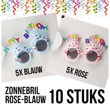 Allernieuwste.nl® 10 stuks Happy Birthday Zonnebrillen  -BLAUW 5x en ROZE 5x