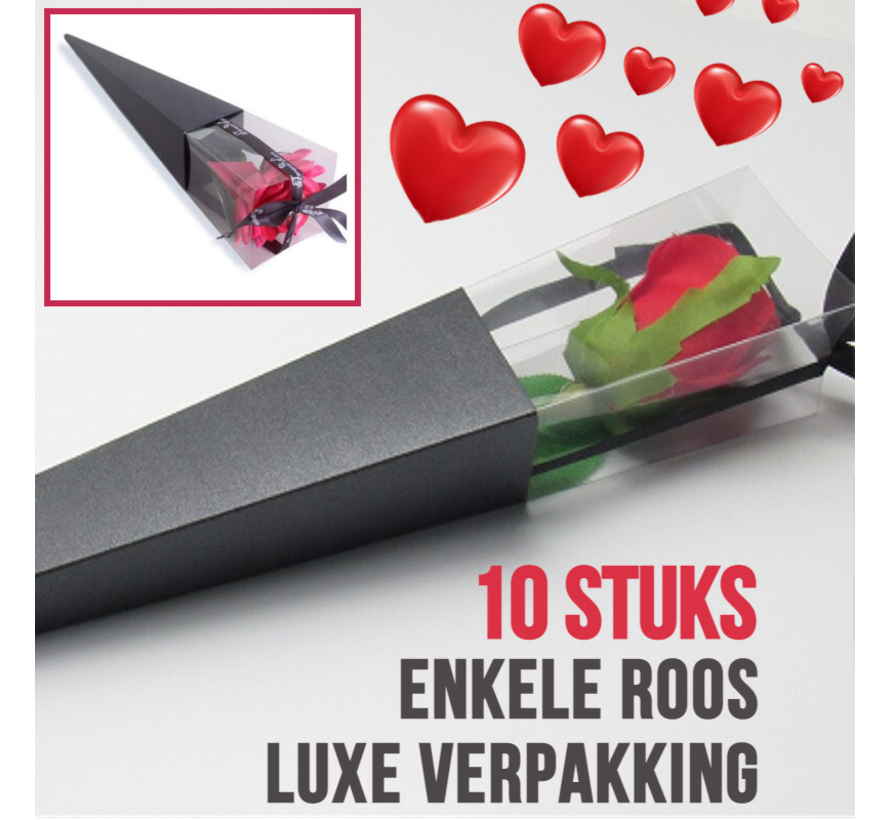 Allernieuwste 10 STUKS Luxe ROOS Verpakkingen ZWART - Valentijn Rozen Gift - Enkele Roos Display Doos - 40 x 7 cm - Zwart