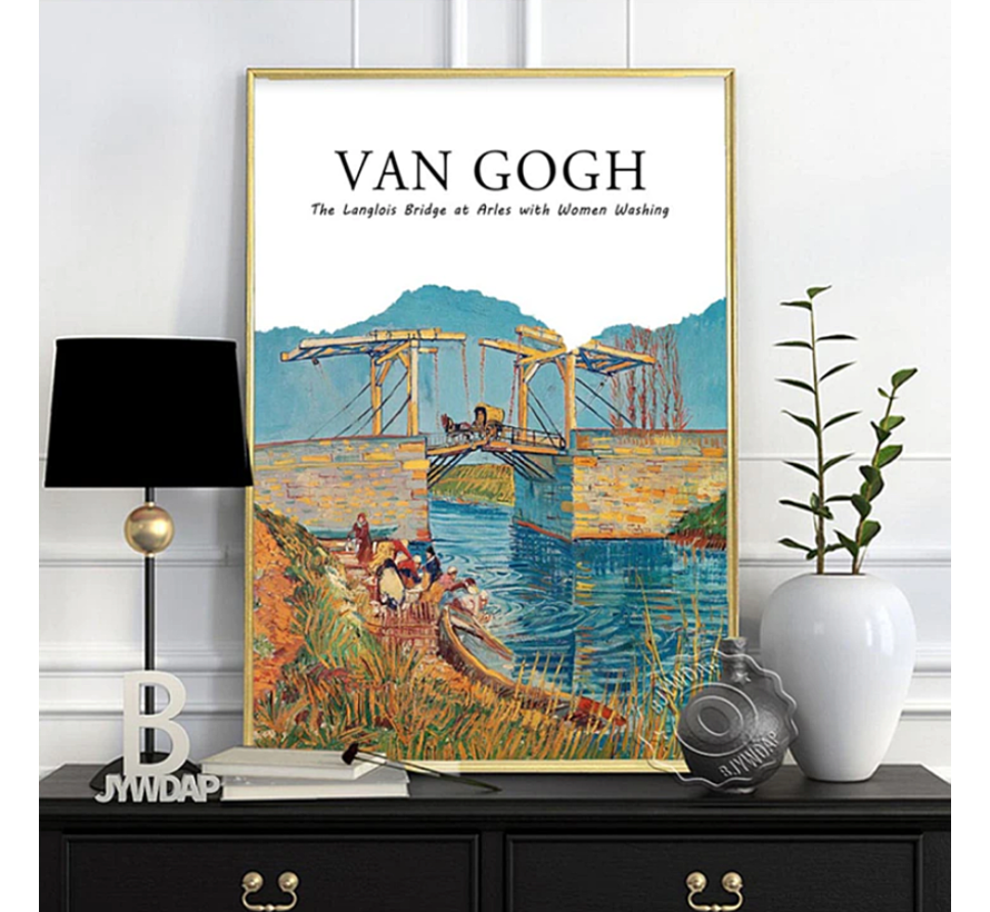 Allernieuwste.nl® Canvas Schilderij Vincent Van Gogh Tentoonstelling Brug van Langlois - Langlois Bridge - postimpressionisme, expressionisme - Kleur - 50 x 70 cm