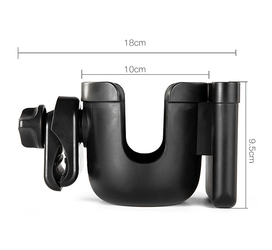 Universele Bekerhouder PLUS Telefoonhouder Voor Kinderwagen, Buggy en Fiets - Kinderwagen Accessoires - Combi 2-in-1 - ZWART