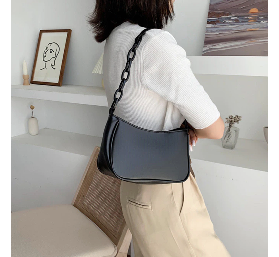 LaGloss® Design Schoudertas met Opvallende Kettingriem - Modetas - 23.5 x 13 x 7 cm - Kleur Zwart