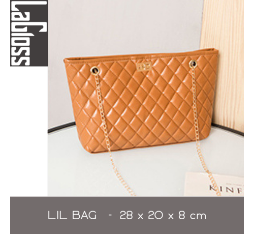 LaGloss® Lagloss Fashion Bag Tas Mode Cognac bruin - Geborduurd Tasje - Type Lil Bag - Combi SchouderTas - Straatmode - 33x20x8 cm