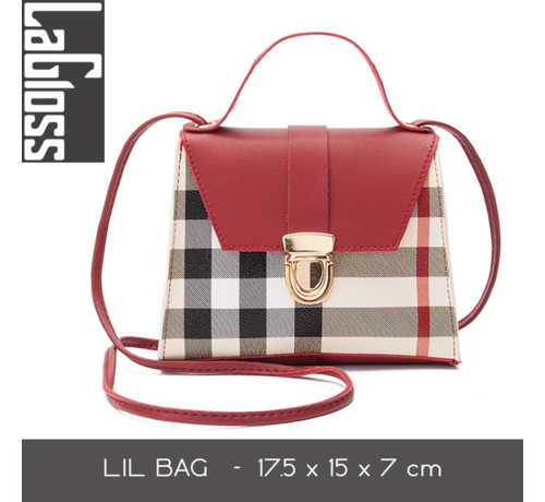 LaGloss® Lagloss Fashion Bag Tas Mode Rood - Klein Modisch Vierkant Tasje - Type Lil Bag - Geruite Combi SchouderTas - 17.5x15x6 cm