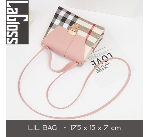 LaGloss® Lagloss Fashion Bag Tas Mode Roze - Klein Modisch Vierkant Tasje - Type Lil Bag - Geruite Combi SchouderTas - 17.5x15x6 cm