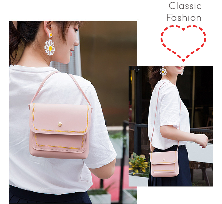 Lagloss Fashion Bag Tas Mode Roze - Klein Modisch Vierkant Tasje - Type Lil Bag - Stiksels SchouderTas - 20x15x6 cm