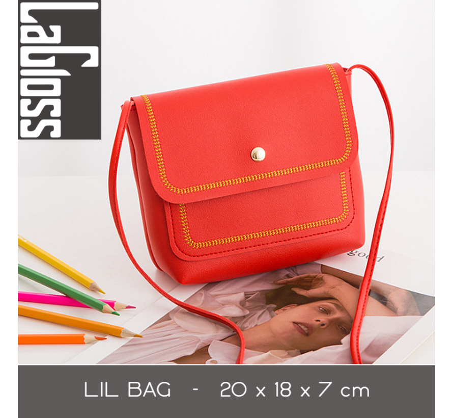 Lagloss Fashion Bag Tas Mode Rood - Klein Modisch Vierkant Tasje - Type Lil Bag - Stiksels SchouderTas - 20x15x6 cm