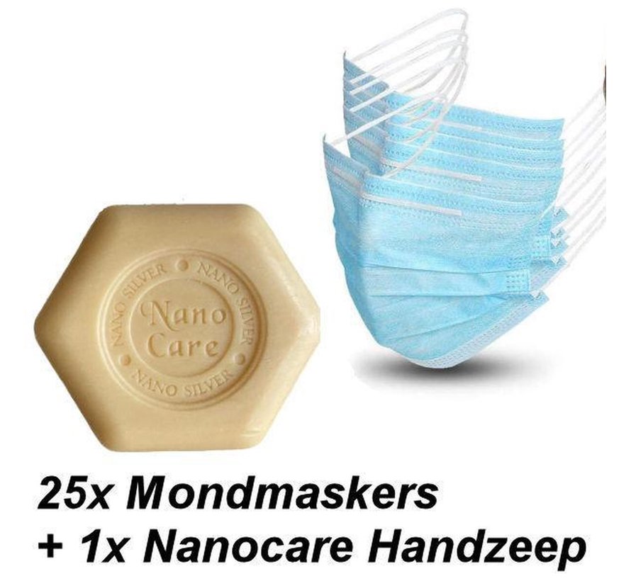 25x Mondkapjes gemaakt van 100% Katoen ✅+ 1x Nanocare® Zilver Handzeep | Wasbaar – Mondmasker – Mondkapje – Niet Medisch Mondkapjes - Face Mask - Mond Masker - Mouth Mask - Mond Kapjes - Geschikt voor OV: Trein of Bus | 25 Stuks Mondmaskers |