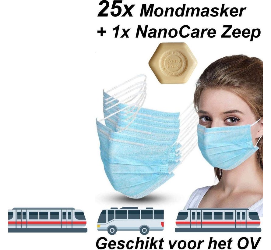 25x Mondkapjes gemaakt van 100% Katoen ✅+ 1x Nanocare® Zilver Handzeep | Wasbaar – Mondmasker – Mondkapje – Niet Medisch Mondkapjes - Face Mask - Mond Masker - Mouth Mask - Mond Kapjes - Geschikt voor OV: Trein of Bus | 25 Stuks Mondmaskers |