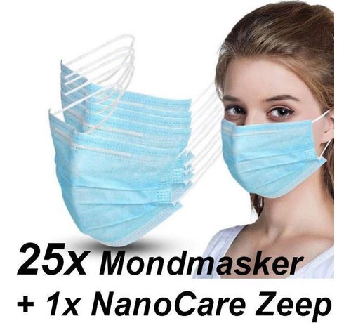 Allernieuwste.nl® 25x Mondkapjes gemaakt van 100% Katoen ✅+ 1x Nanocare® Zilver Handzeep | Wasbaar – Mondmasker – Mondkapje – Niet Medisch Mondkapjes - Face Mask - Mond Masker - Mouth Mask - Mond Kapjes - Geschikt voor OV: Trein of Bus | 25 Stuks Mondmaskers |