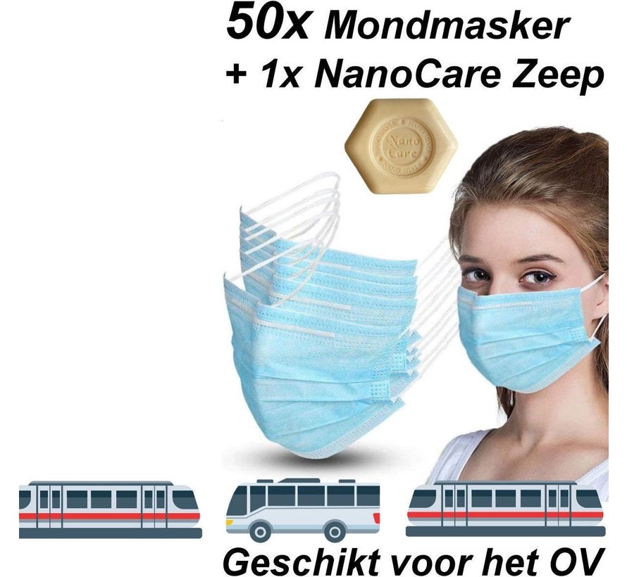 50x Mondkapjes gemaakt van 100% Katoen ✅+ 1x Nanocare® Zilver Handzeep | Wasbaar – Mondmasker – Mondkapje – Niet Medische Mondkapjes - Face Mask - Mond Masker - Mouth Mask - Mond Kapjes - Geschikt voor OV: Trein of Bus | 50 Stuks Mondmaskers |