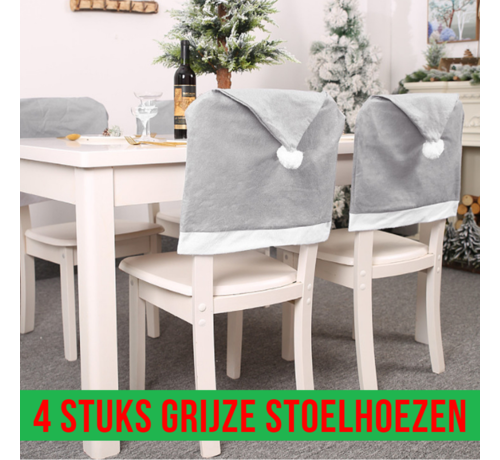 Allernieuwste.nl® Allernieuwste® 4 Stuks Kerst Stoelhoezen GRIJS - Kerstmuts Stoel Decoratie - Kerstmis Diner Stoelversiering Cover - Rugleuninghoes Stoelhoes - 58x50cm Grijs