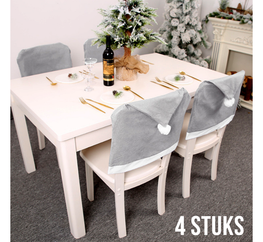 Allernieuwste® 4 Stuks Kerst Stoelhoezen GRIJS - Kerstmuts Stoel Decoratie - Kerstmis Diner Stoelversiering Cover - Rugleuninghoes Stoelhoes - 58x50cm Grijs