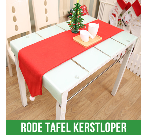 Allernieuwste.nl® Allernieuwste® Rode Kerstloper Kerstmis Tafel Decoratie - Xmas Diner Versiering - Tafel Loper Kerstkleed - 176 x 34 cm Rood Wit