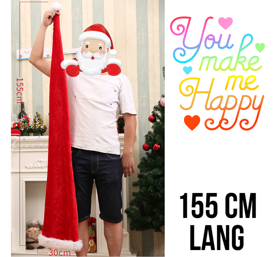 Allernieuwste® Superlange Kerstmuts XXL Kerst Muts - Luxe Unieke Oversized Kerstmuts met Bond - 155 cm lang