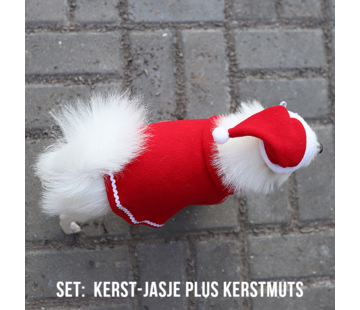 Allernieuwste.nl® Kerst Hondenjas PLUS Kerstmuts Set - Rood Wit