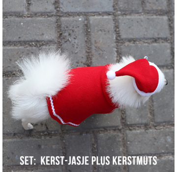 Allernieuwste.nl® Kerst Hondenjas PLUS Kerstmuts Set - Rood Wit