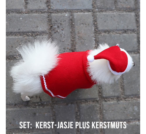 Allernieuwste.nl® Allernieuwste® SET Kerst Hondenjas PLUS Kerstmuts - Kerstpak Kerstmanpak Kerstkleding Hond Kerst Fashion - Set Rood Wit