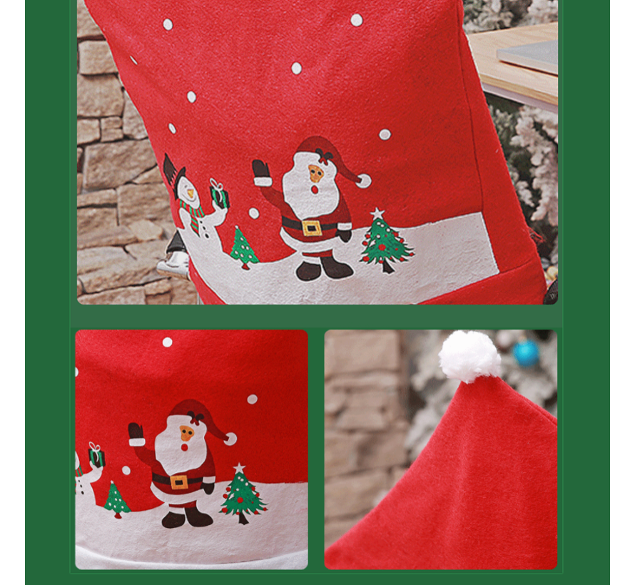 Allernieuwste 4 Stuks Kerst Stoelhoezen Sneeuw 1 - Kerstmuts Stoel Decoratie - Kerstmis Diner Stoelversiering Cover - Rugleuninghoes Stoelhoes - 62x50cm Rood-Wit