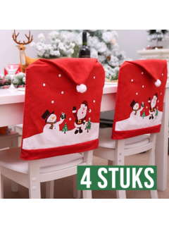 Allernieuwste.nl® 4 Stuks Kerst Stoelhoezen Sneeuw 1 - Decoratie - 62x50cm Rood-Wit