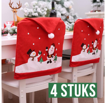 Allernieuwste.nl® 4 Stuks Kerst Stoelhoezen Sneeuw 1 - Decoratie - 62x50cm Rood-Wit