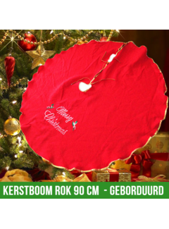 Allernieuwste.nl® KerstboomROK Geborduurd - Rood met Gouden Bies - 90 cm