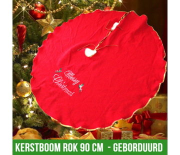 Allernieuwste.nl® KerstboomROK Geborduurd - Rood met Gouden Bies - 90 cm